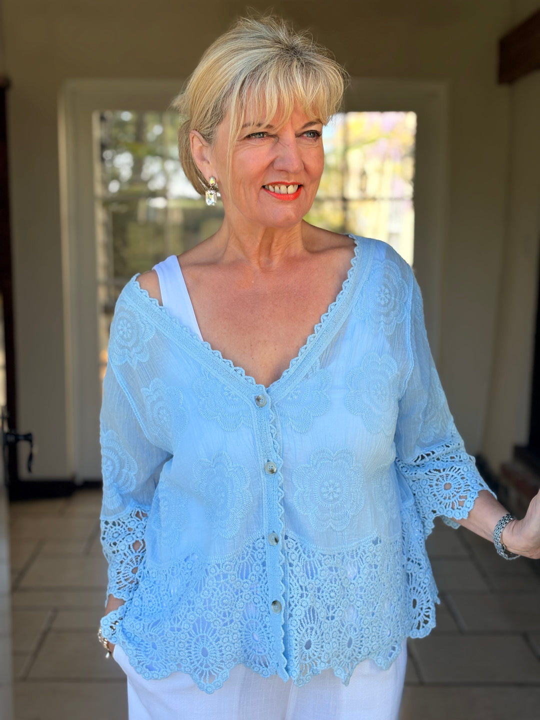 Crochet Floral Cardigan | Sky Blue