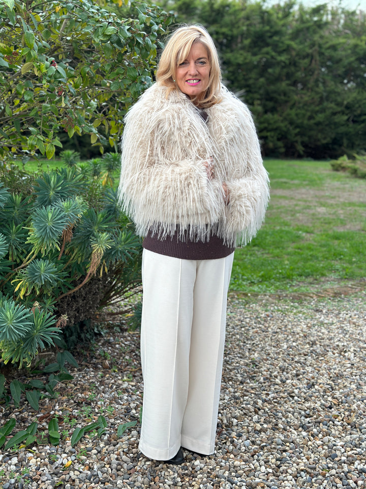 Long-Pile Faux Fur Jacket | Beige