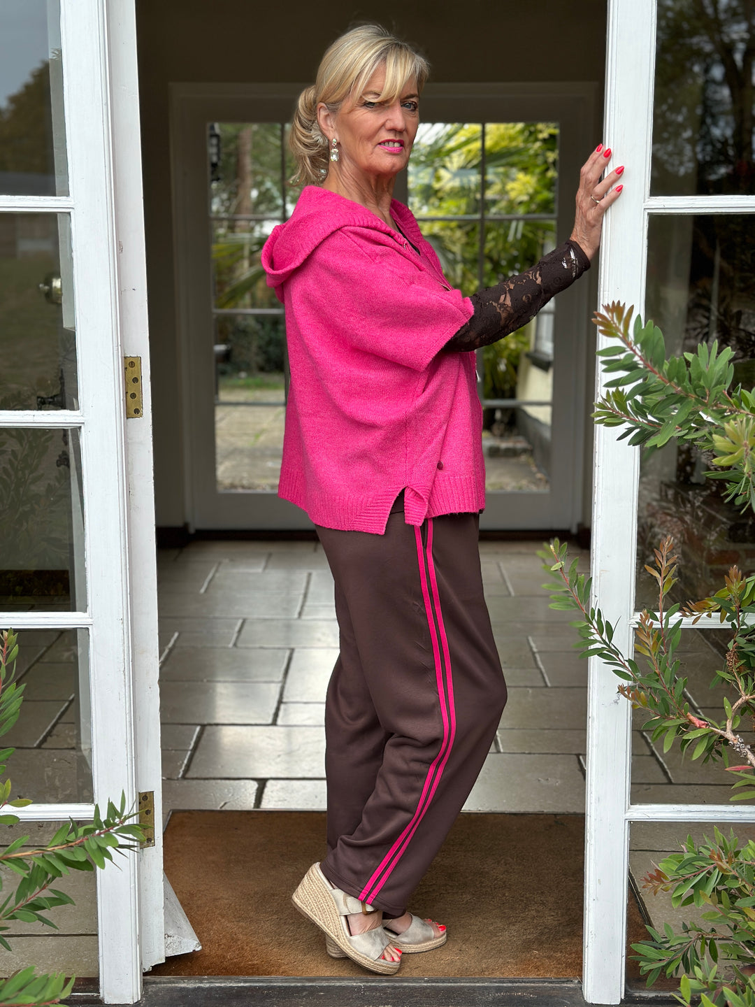 Side Stripe Joggers - Malissa J | Chocolate Brown/Fuchsia