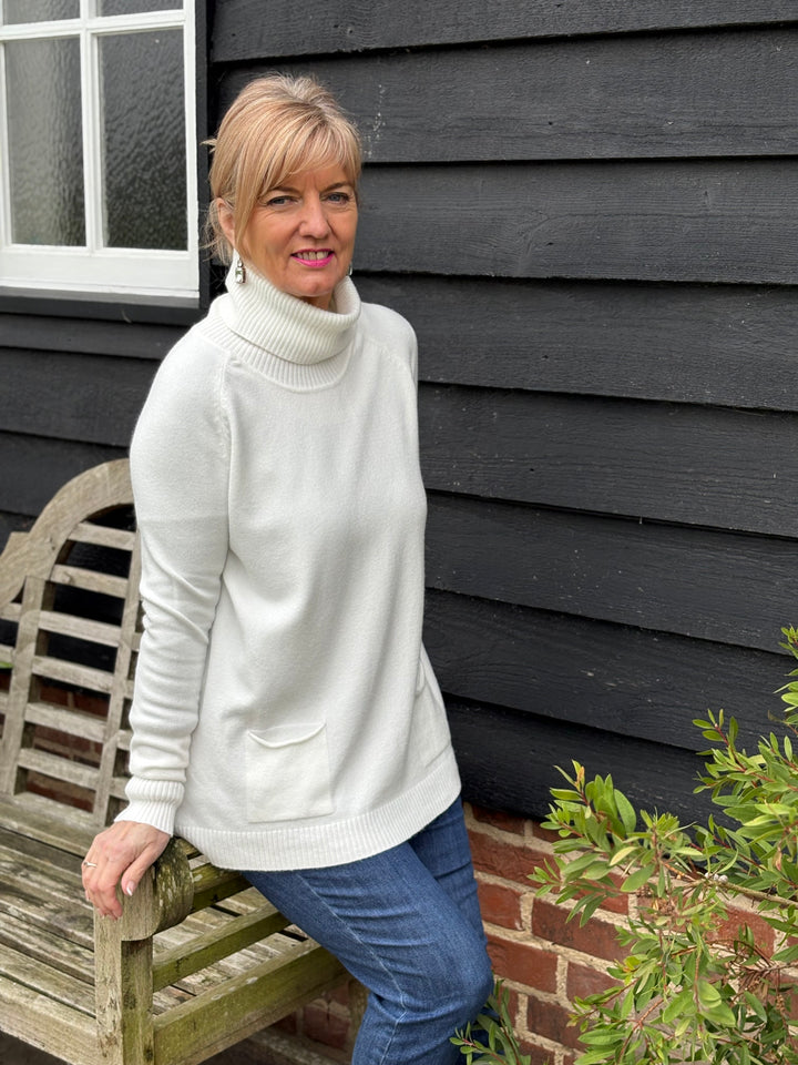 Pocket Roll Neck Jumper | Cream
