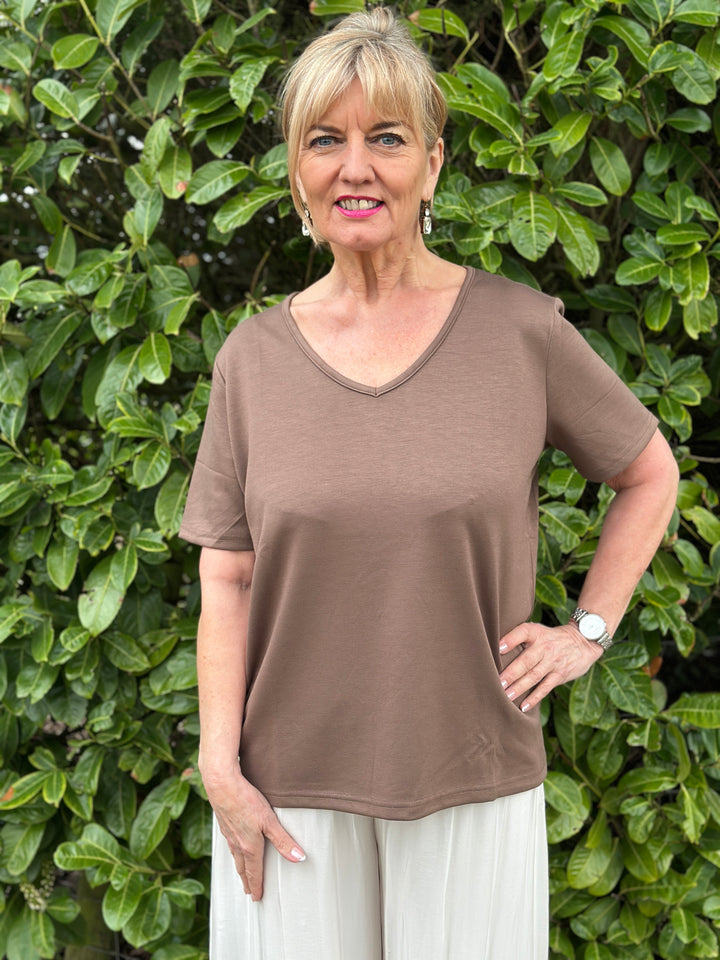 Luxe V-Neck Jersey Tee - Malissa J | Brown