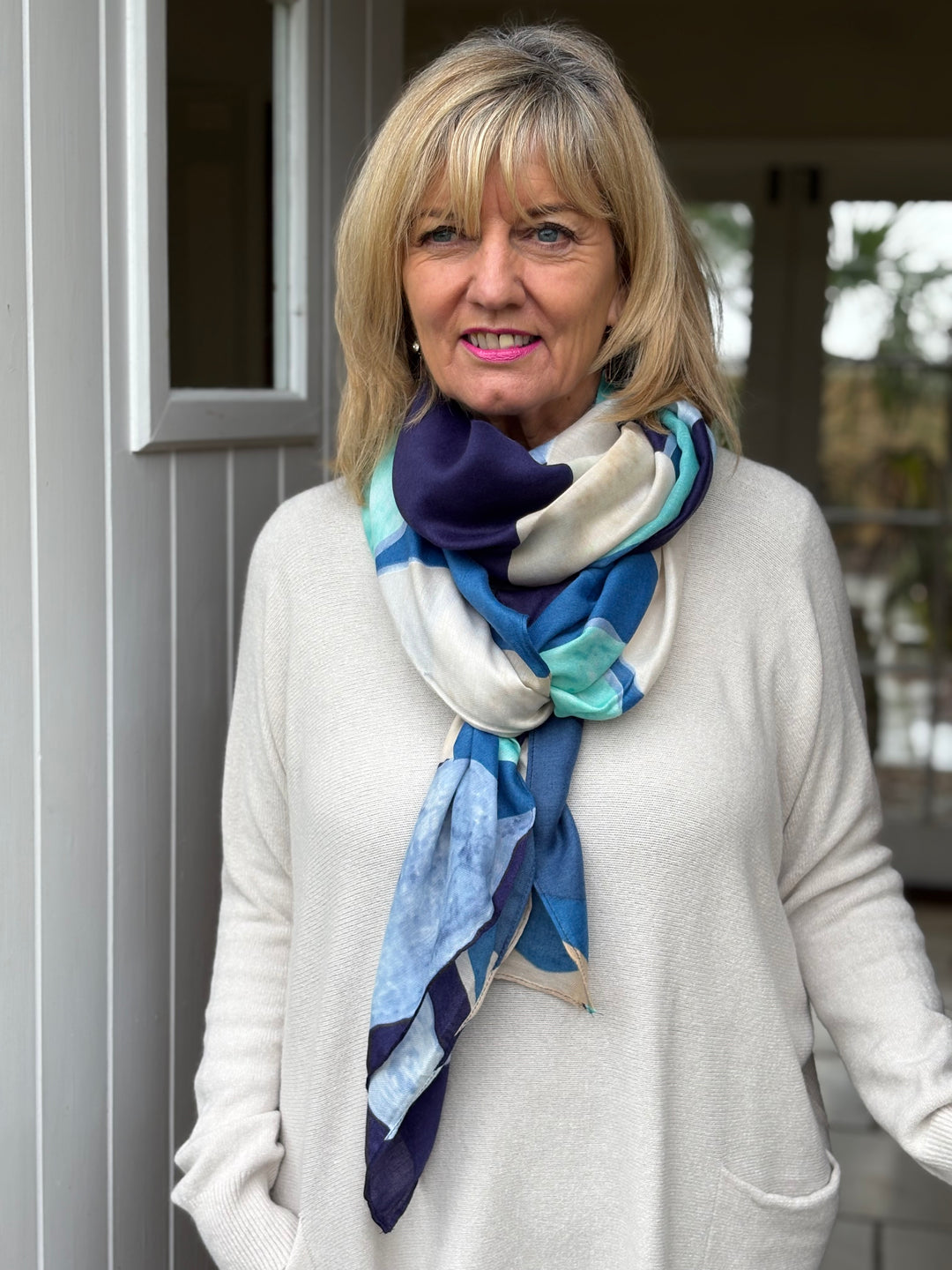 Large Leaves Scarf | Multi Blue