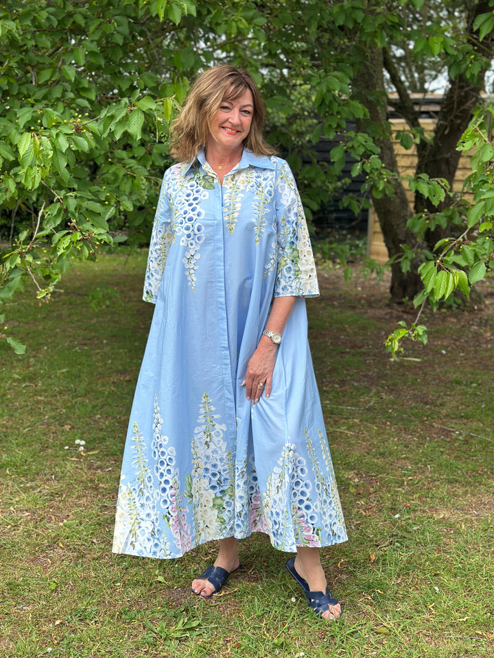 Foxglove Blossom Long Shirt Dress | Light Blue