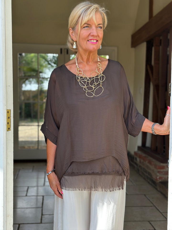 Silk Tiered Blouse | Chocolate Brown
