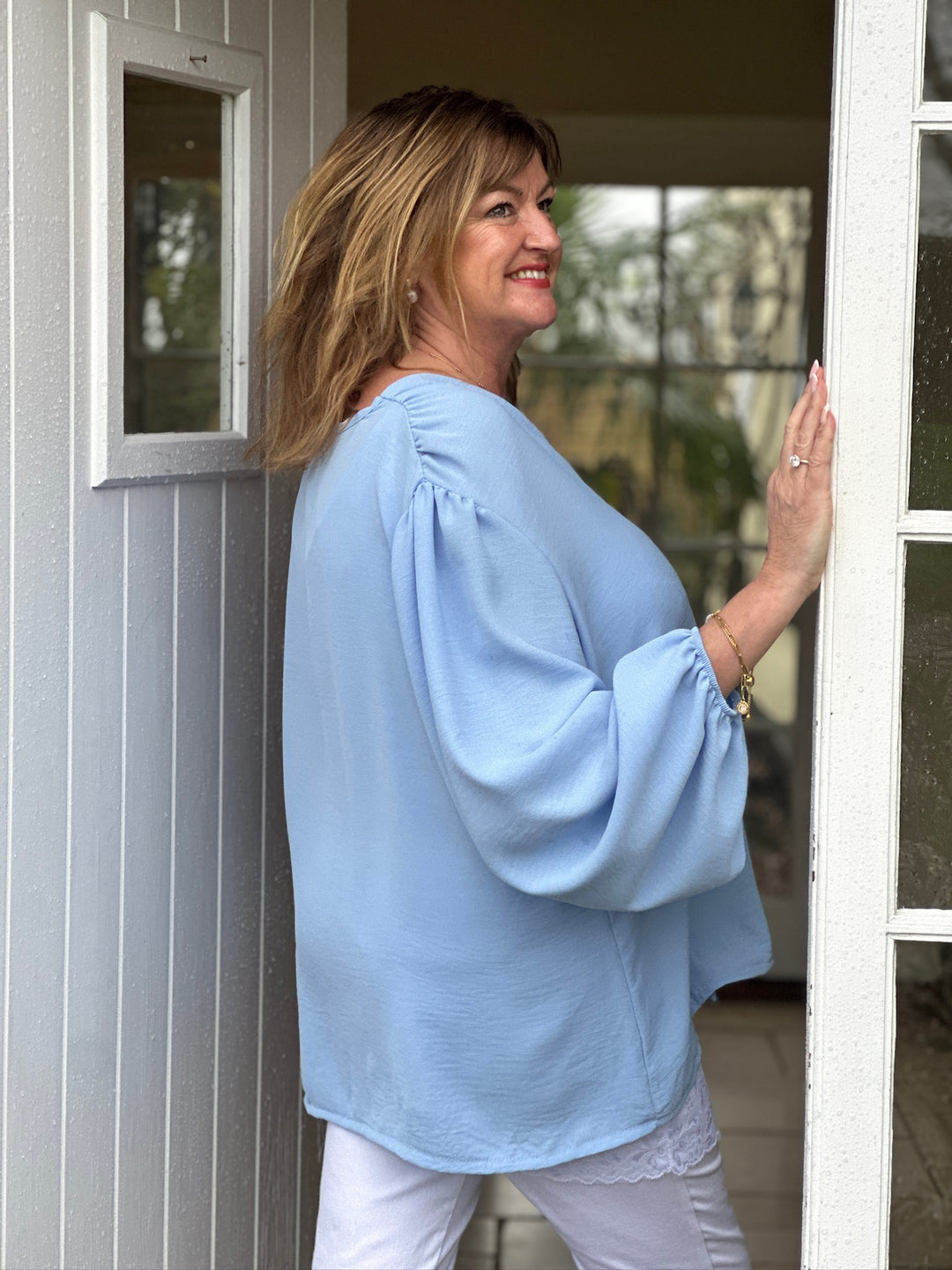 Button Detail Blouse | Powder Blue - Mandy's Heaven 