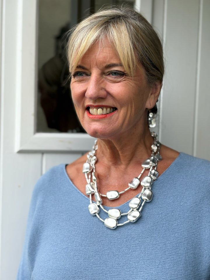 Short Layered Pebble Necklace | Silver