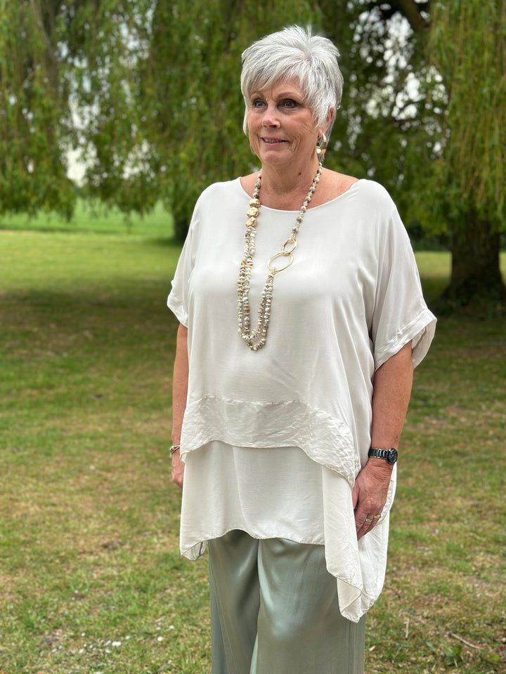 Double Hem Soft Feel Blouse | Beige