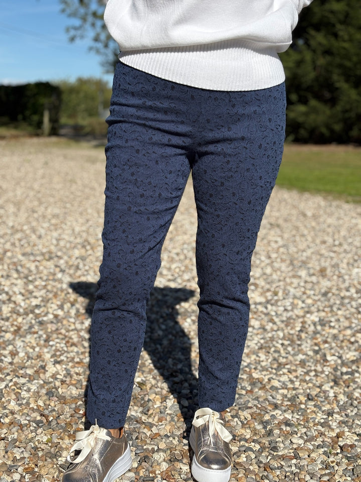 Pull Up Ankle Grazer Trouser - PINNS - 302CT | Sapphire Jacquard