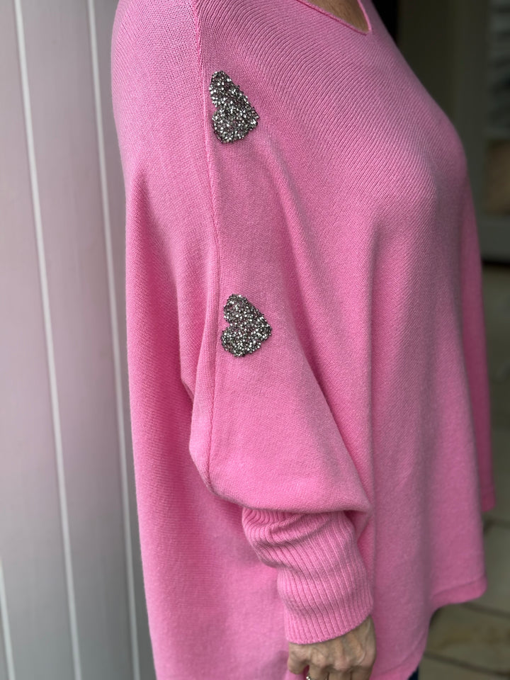 Embellished Heart Sleeve Soft Knit Top | Bubblegum Pink