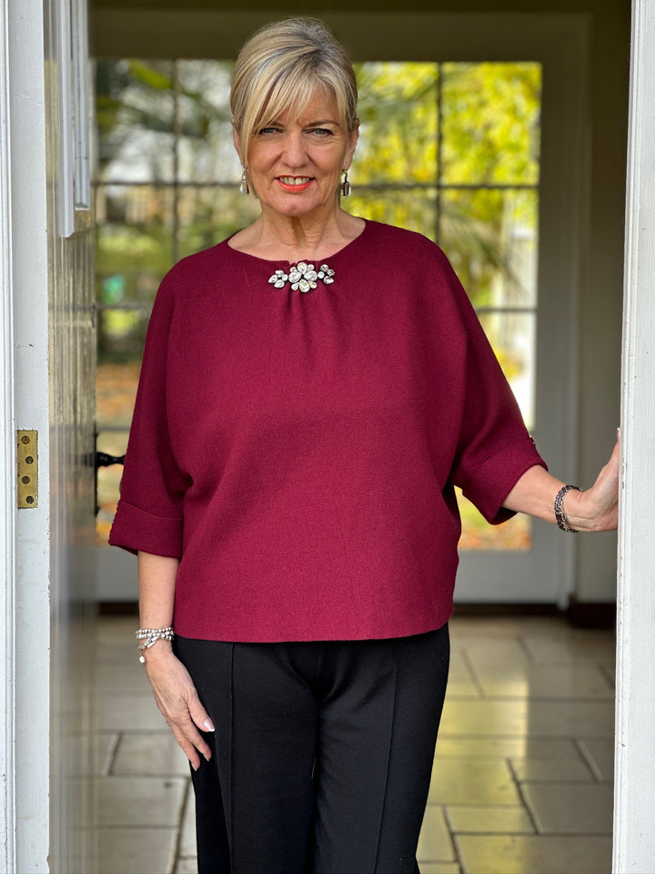 Petite Jewel Brooch Top | Burgundy