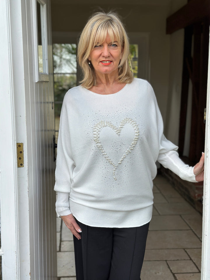 Pearl Heart Batwing Jumper | Ivory