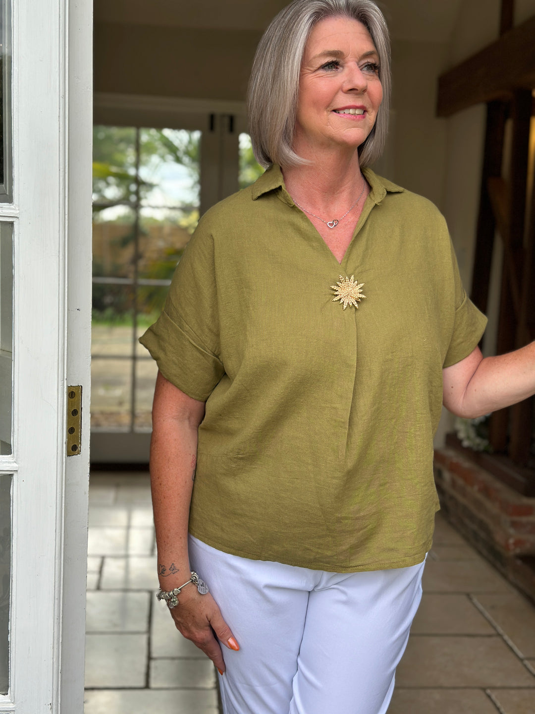 Isla Linen Blend Top | Olive