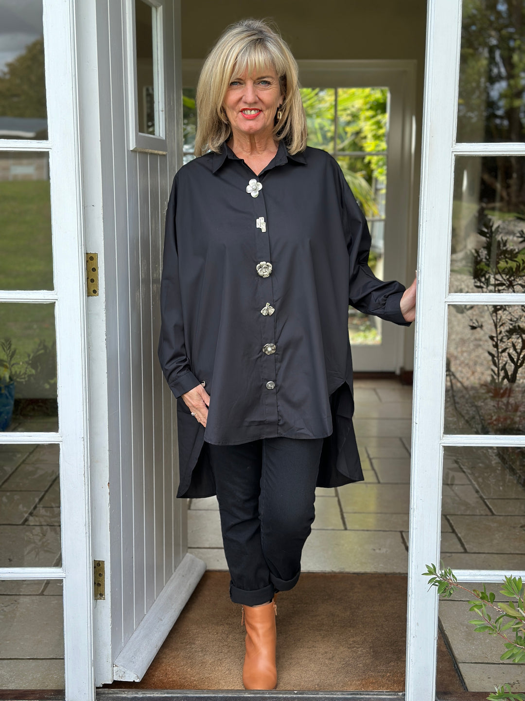 Silver Button Oversized Shirt - Malissa J | Black