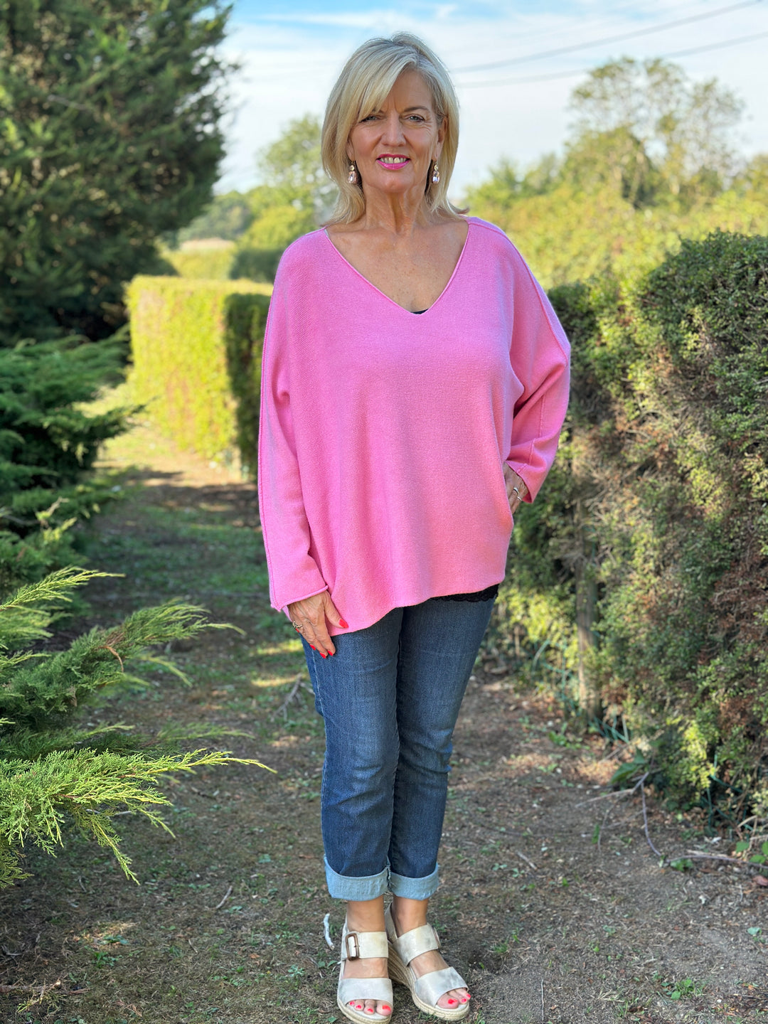 V-Neck Knitted Jumper | Pink