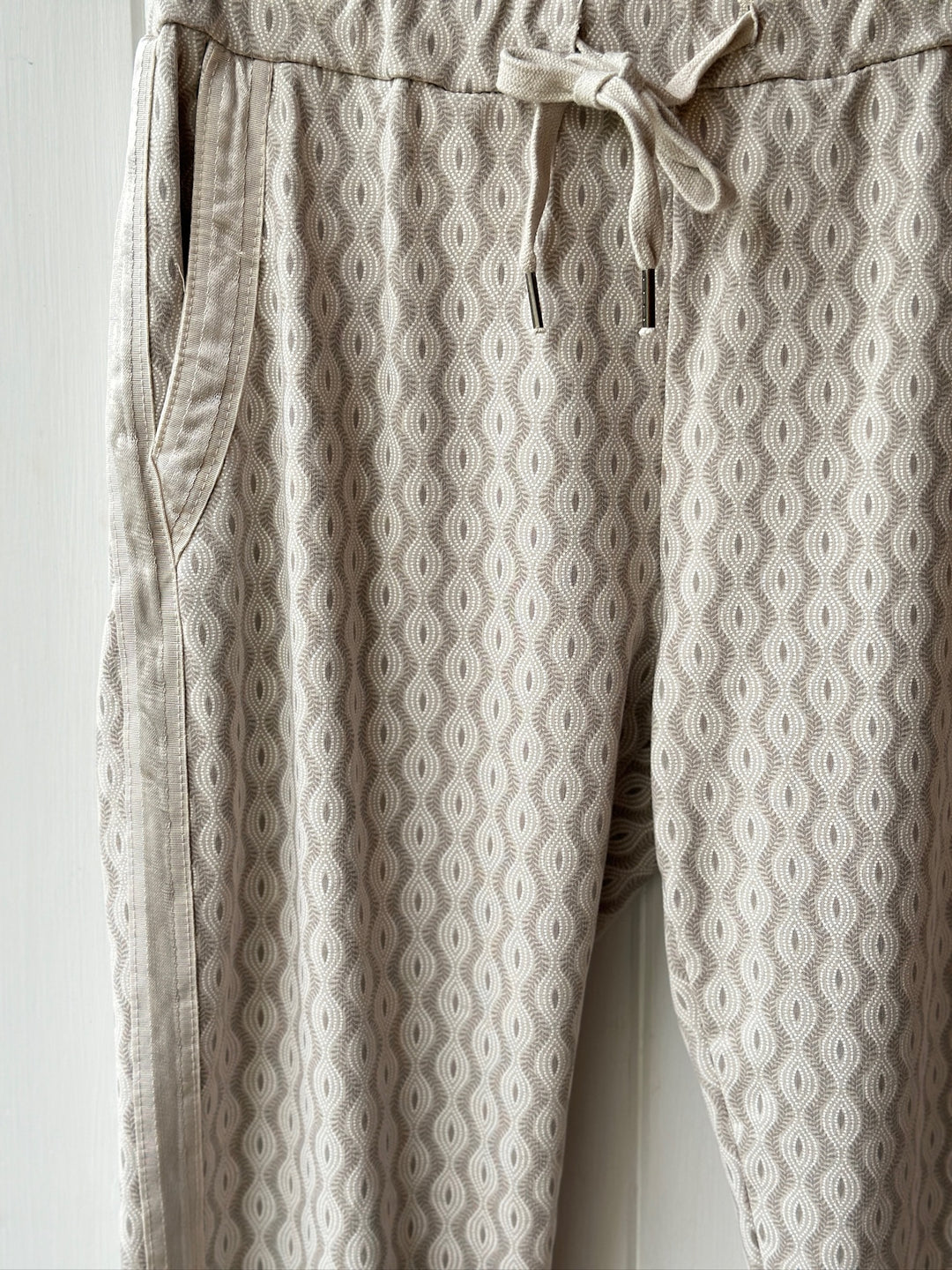 Geometric Print Slim Fit Premium Trouser | Beige