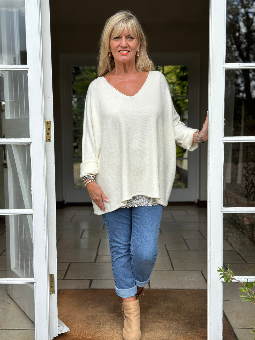 V-Neck Knitted Jumper | Soft Cream