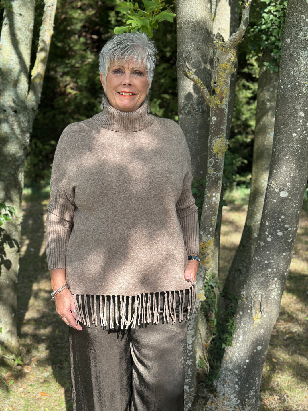 Roll Neck Tassel Hem Jumper | Taupe