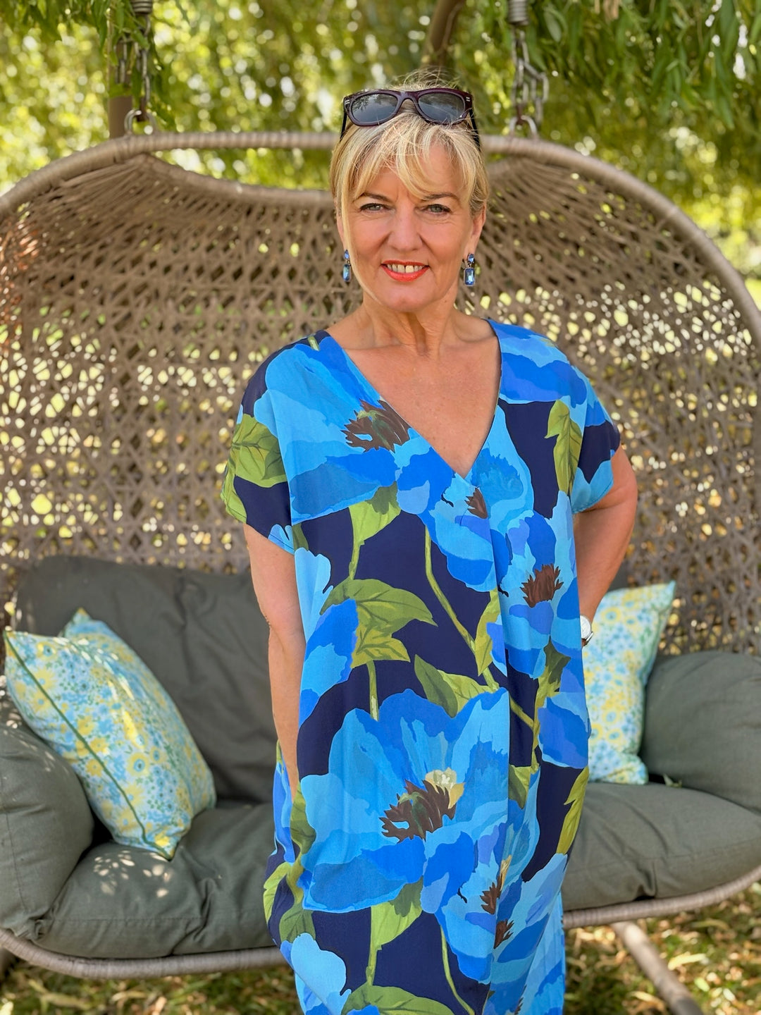 Floral V-neck Kaftan Dress | Blue