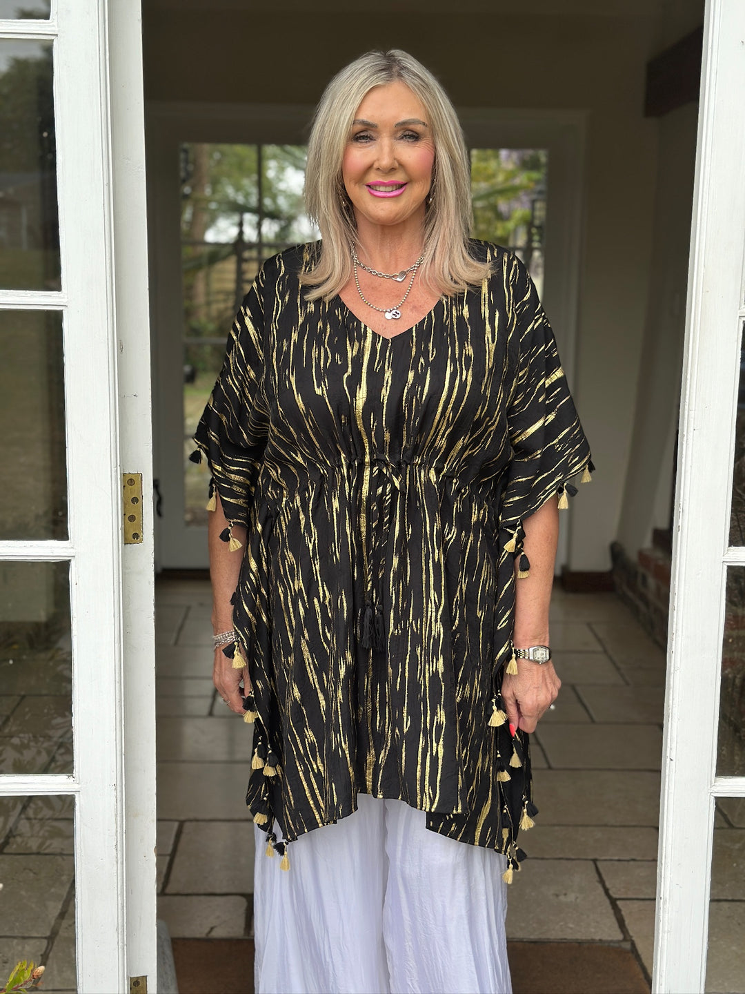 Luxe Print Tassel Kaftan - Malissa J | Black/Gold