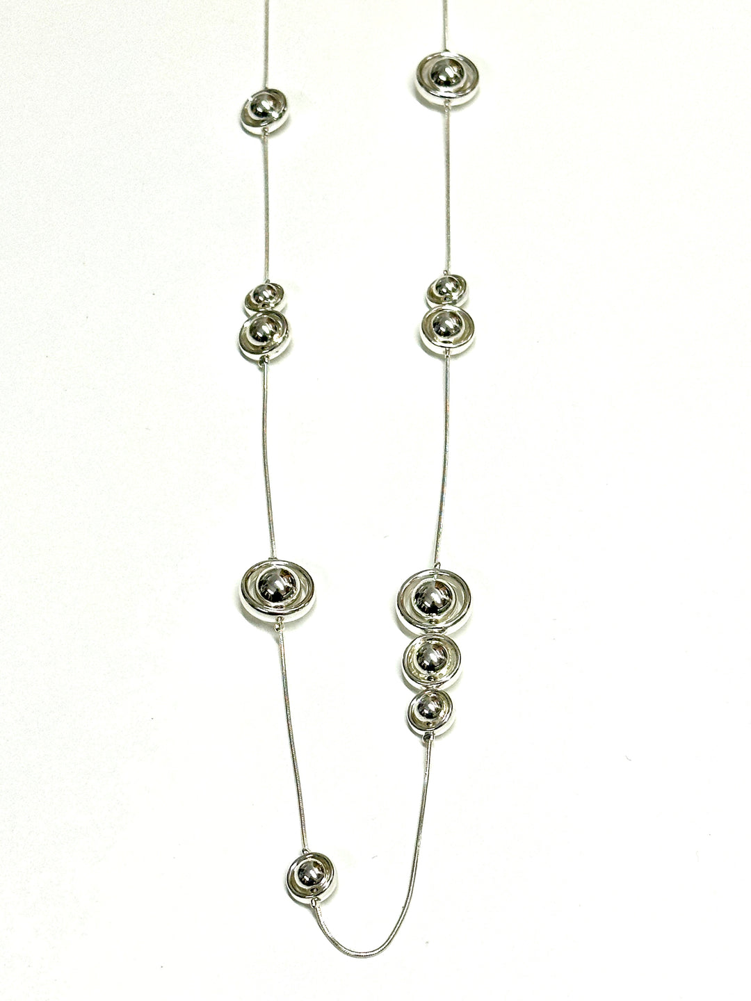 Orbit Bead Long Necklace | Silver