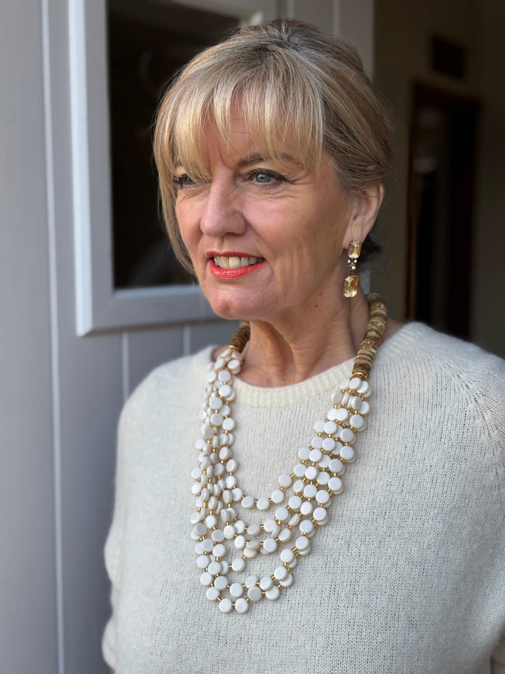 Coconut Shell & Mini Circle Bead Necklace | Cream & Gold