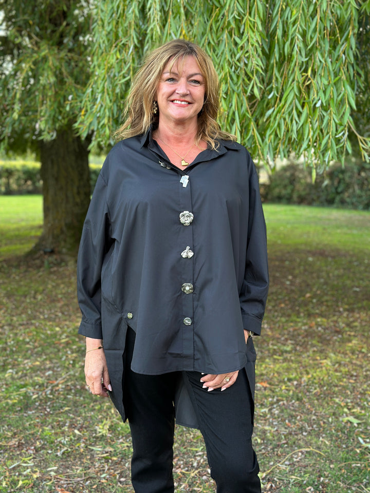 Silver Button Oversized Shirt - Malissa J | Black