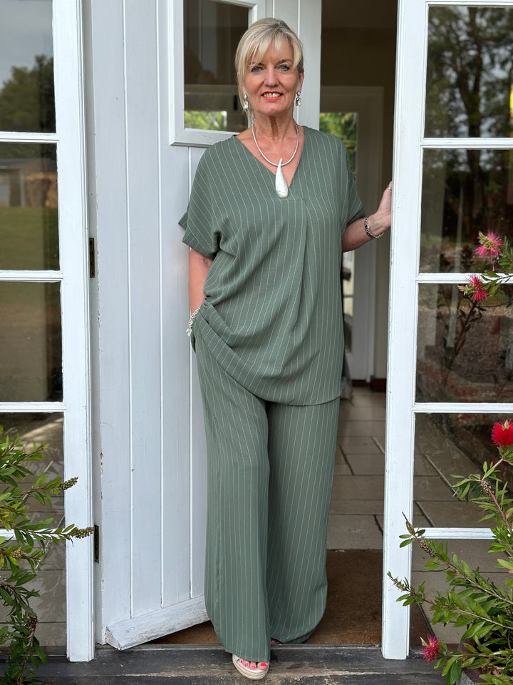 Pin Stripe Co-ord | Khaki