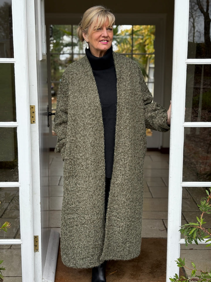 Brushed Longline Coat | Olive Green