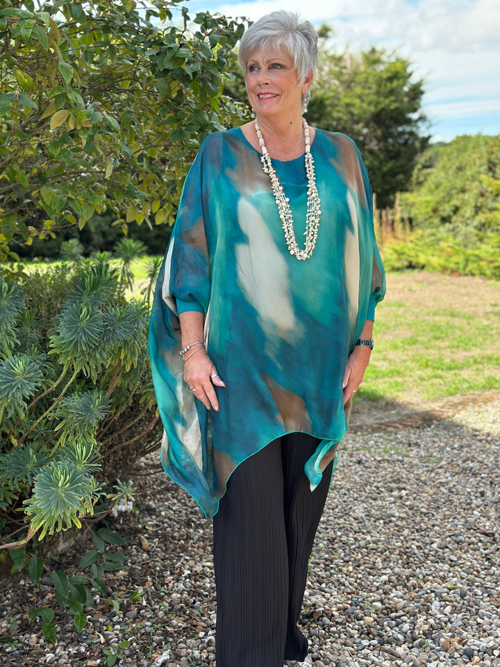 Bella Watercolour Silk Blouse | Aqua