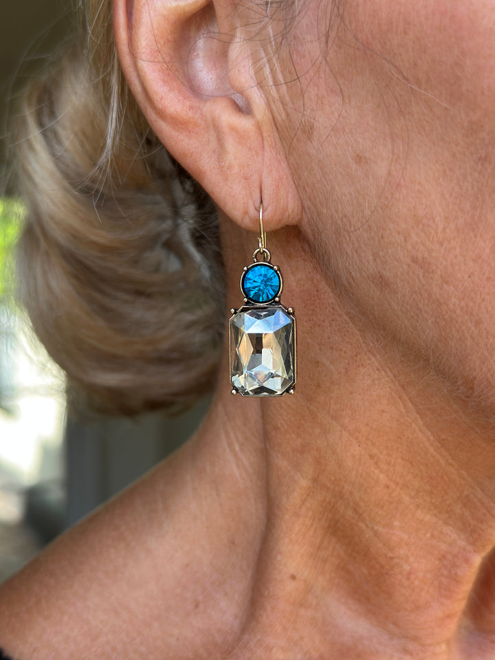 Hook Twin Gem Earrings | Smoke & Deep Blue