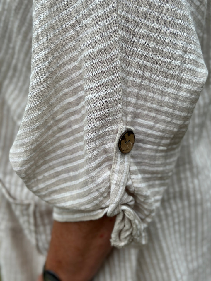 Urban Stripe Linen Top | Beige
