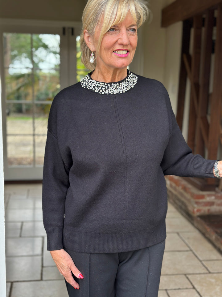 Embellished Neckline Jumper - Malissa J | Black
