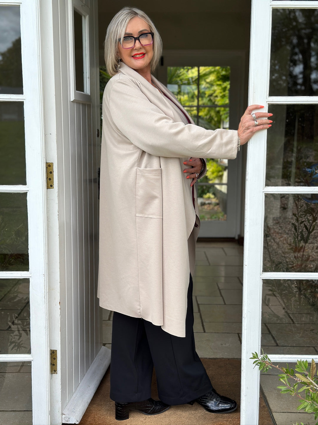 Waterfall Stretch Longline Jacket | Beige