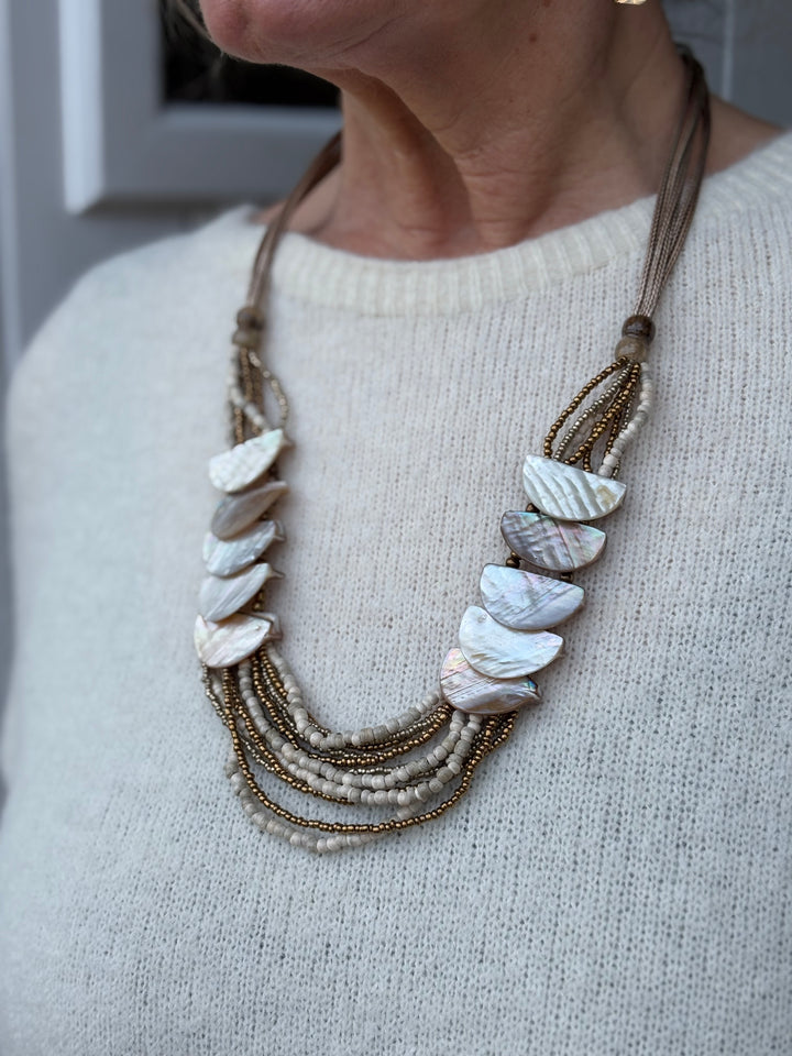 Multi Strand Half Moon Shell Bead Necklace | Stone Pearl