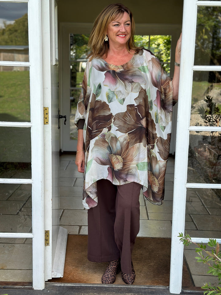 Bella Flower Silk Blouse | Chocolate Brown