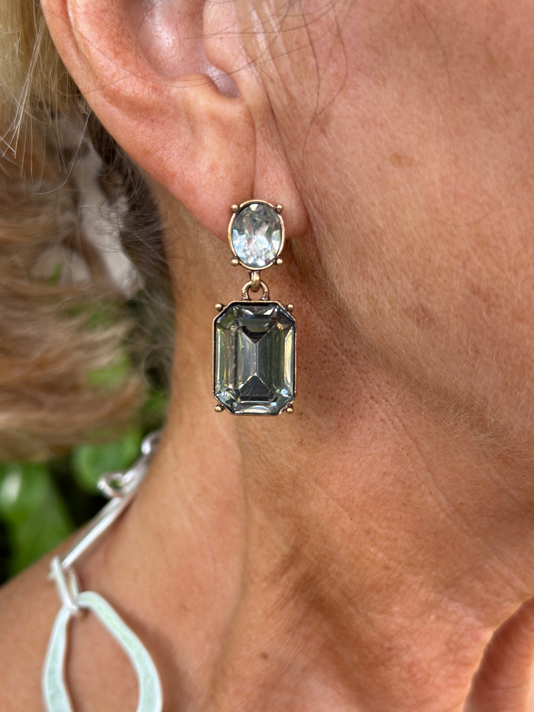Oval & Square Gem Earrings | Slate Grey & Clear