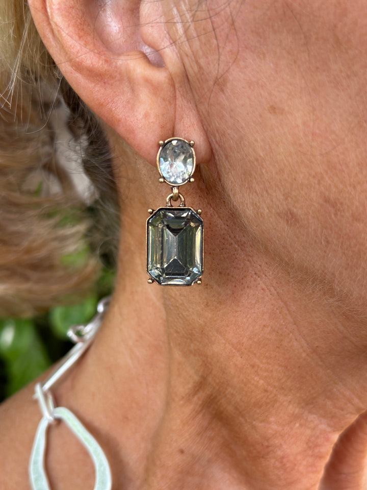 Oval & Square Gem Earrings | Slate Grey & Clear