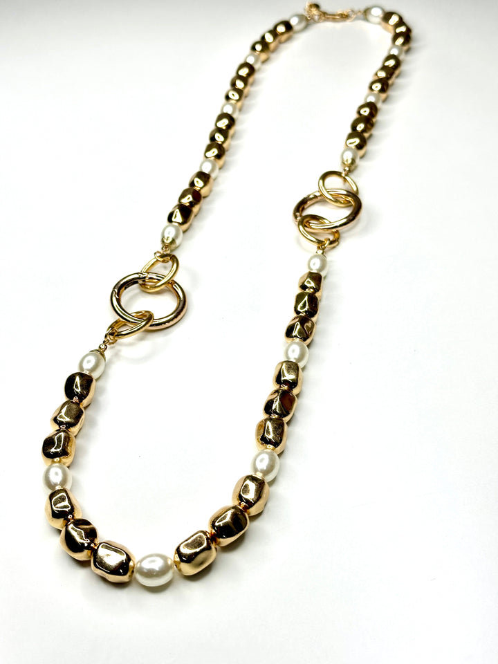 Long Bead & Ring Necklace - Rose Gold