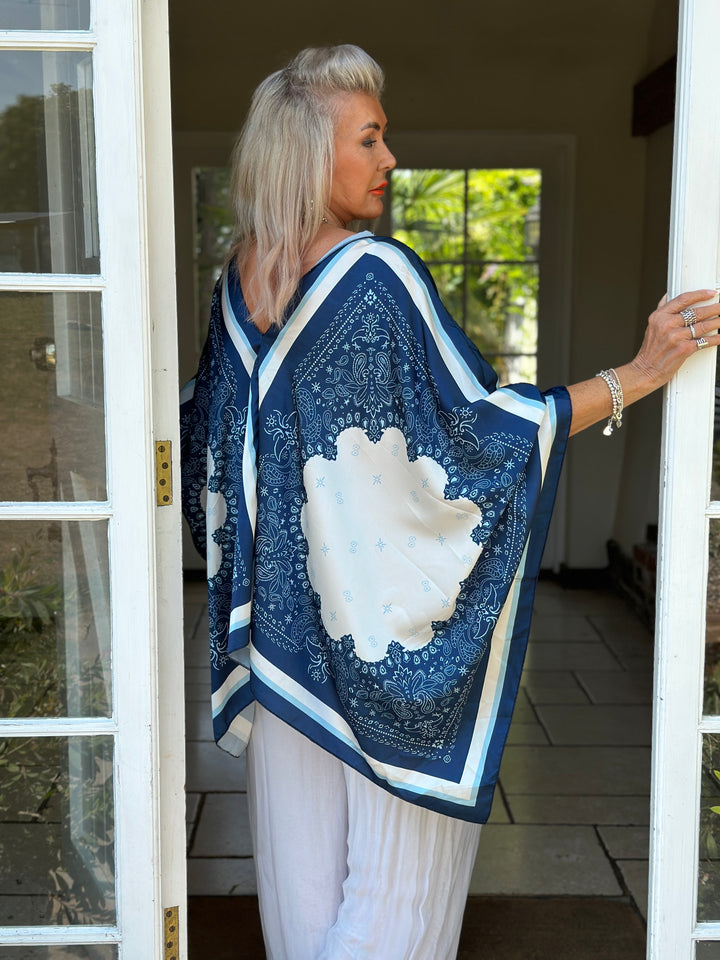 Paisley Kaftan Top | Navy & White