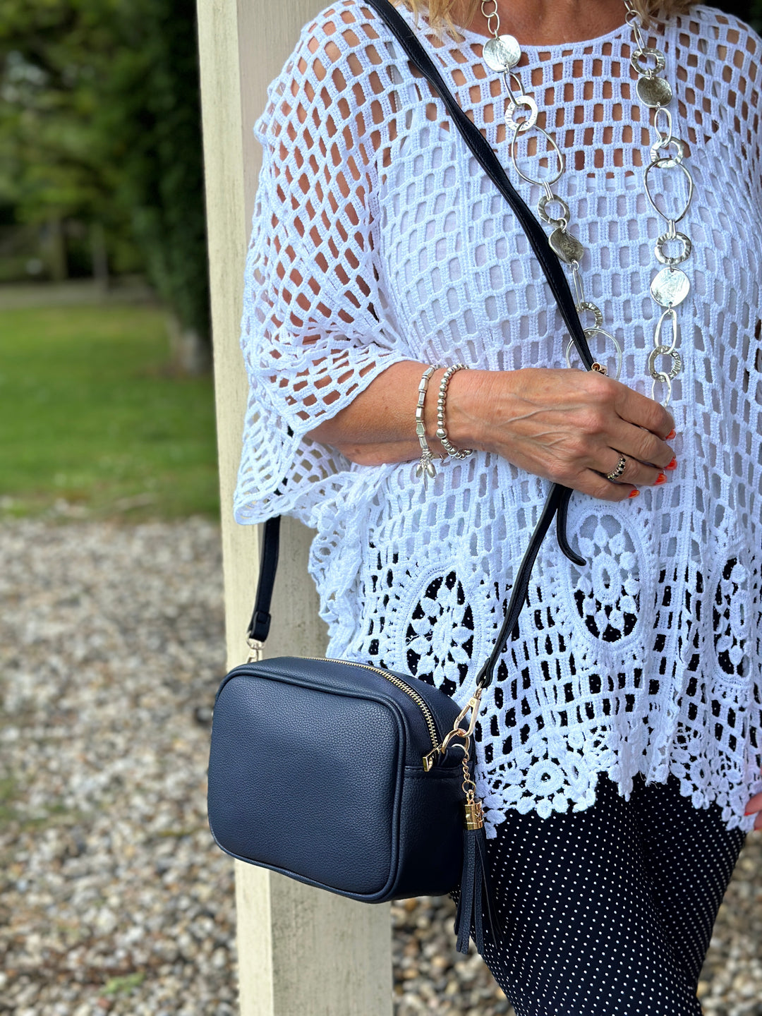 Faux Leather Cross Body Bag | Navy