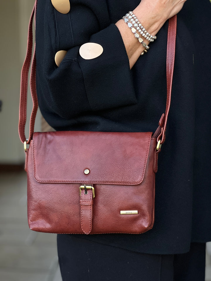 Leather Crossbody Bag - NOVA | Cognac