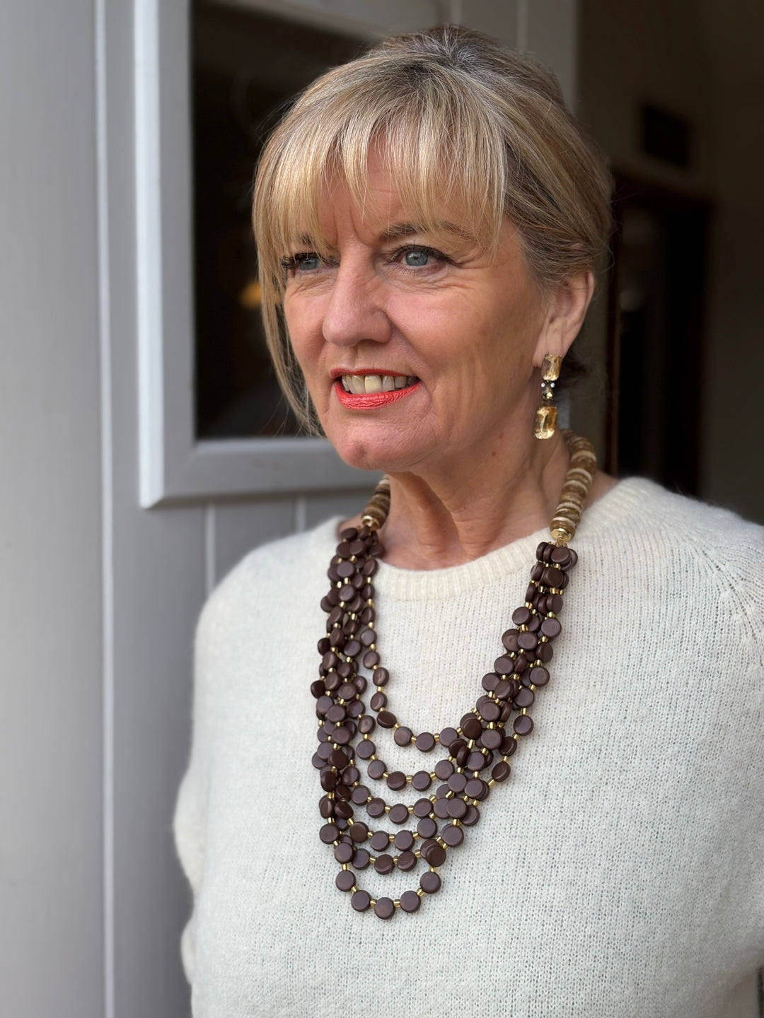 Coconut Shell & Mini Circle Bead Necklace | Chocolate & Gold