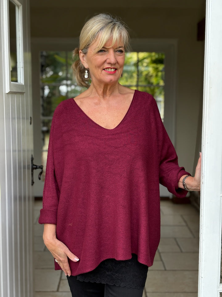 V-Neck Knitted Jumper | Burgundy