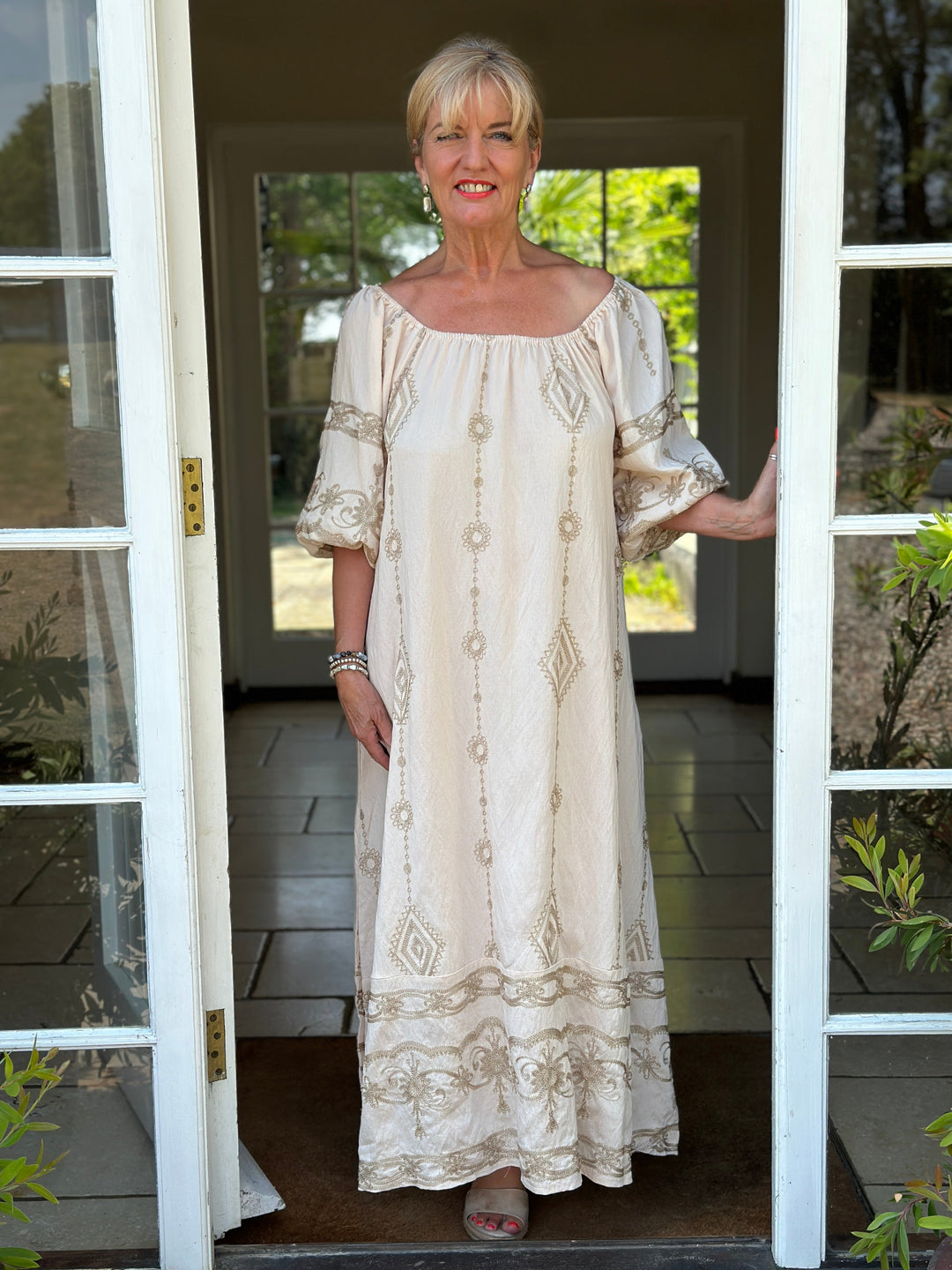 Embroidered Maxi Dress | Cream