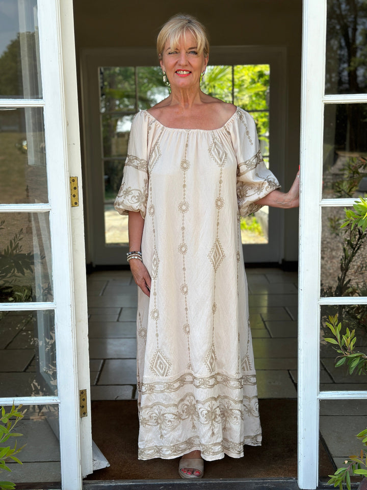 Embroidered Maxi Dress | Cream