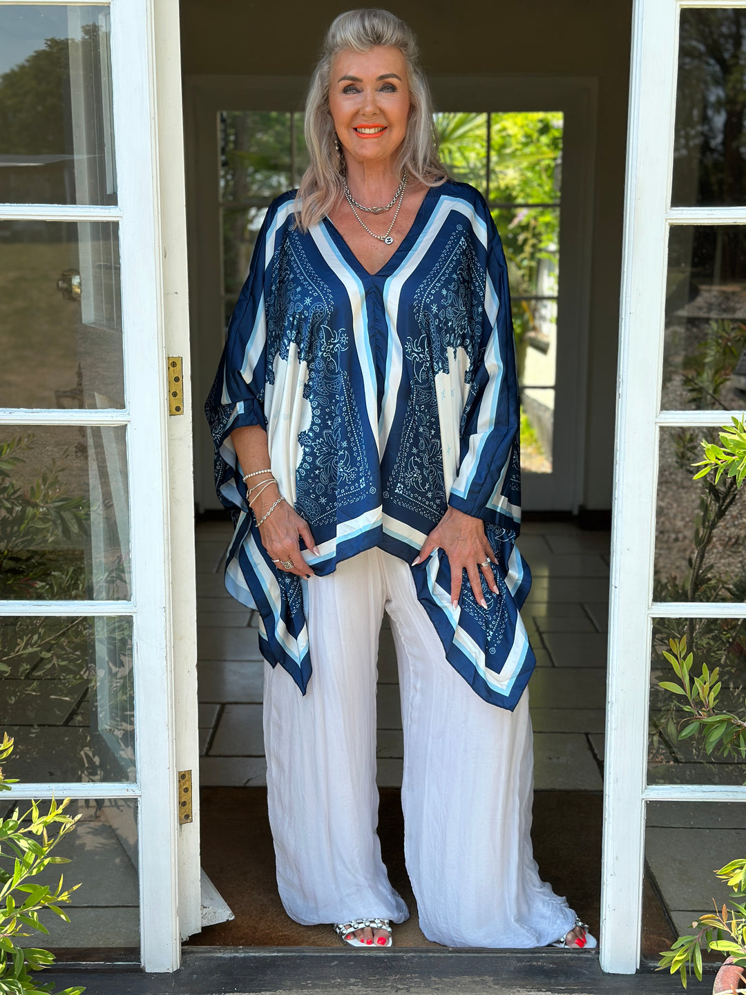 Paisley Kaftan Top | Navy & White