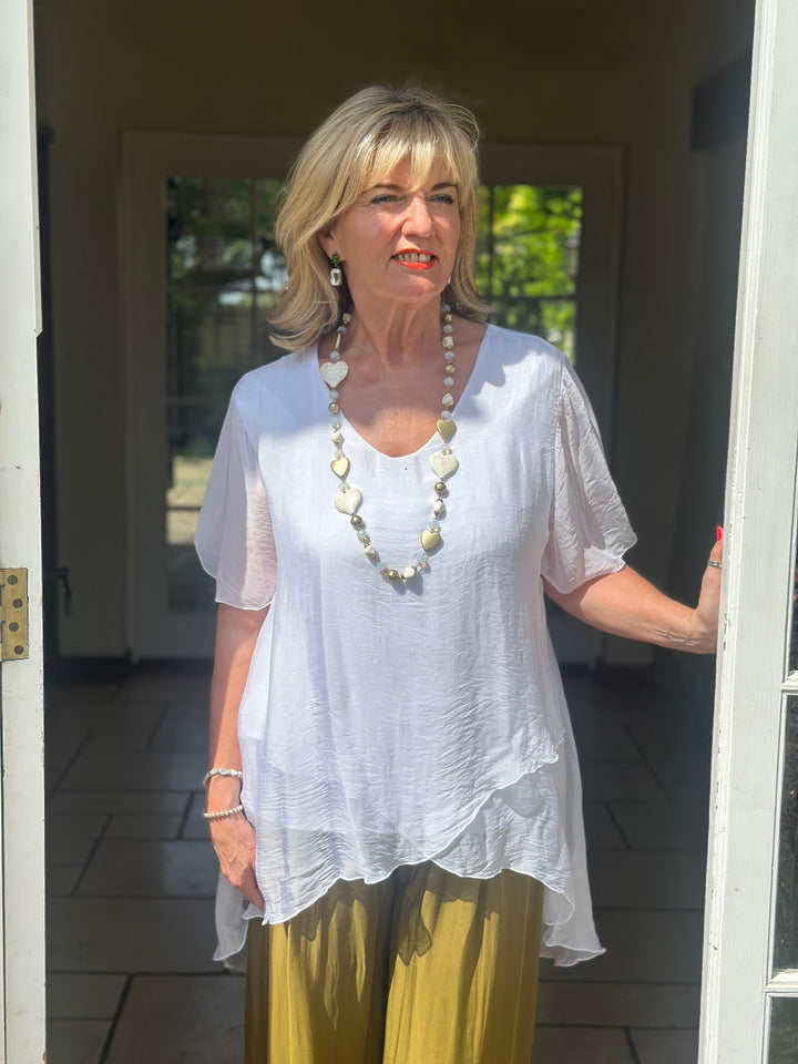 Layered Floaty Silk Blouse | White