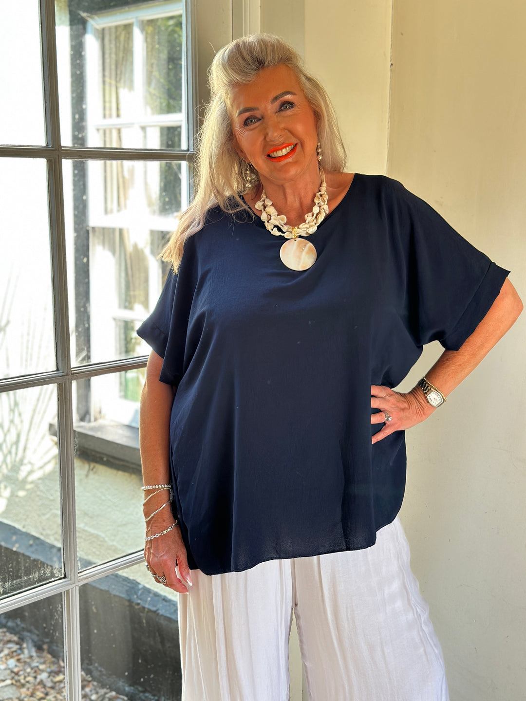 Oversized Staple Top | Navy