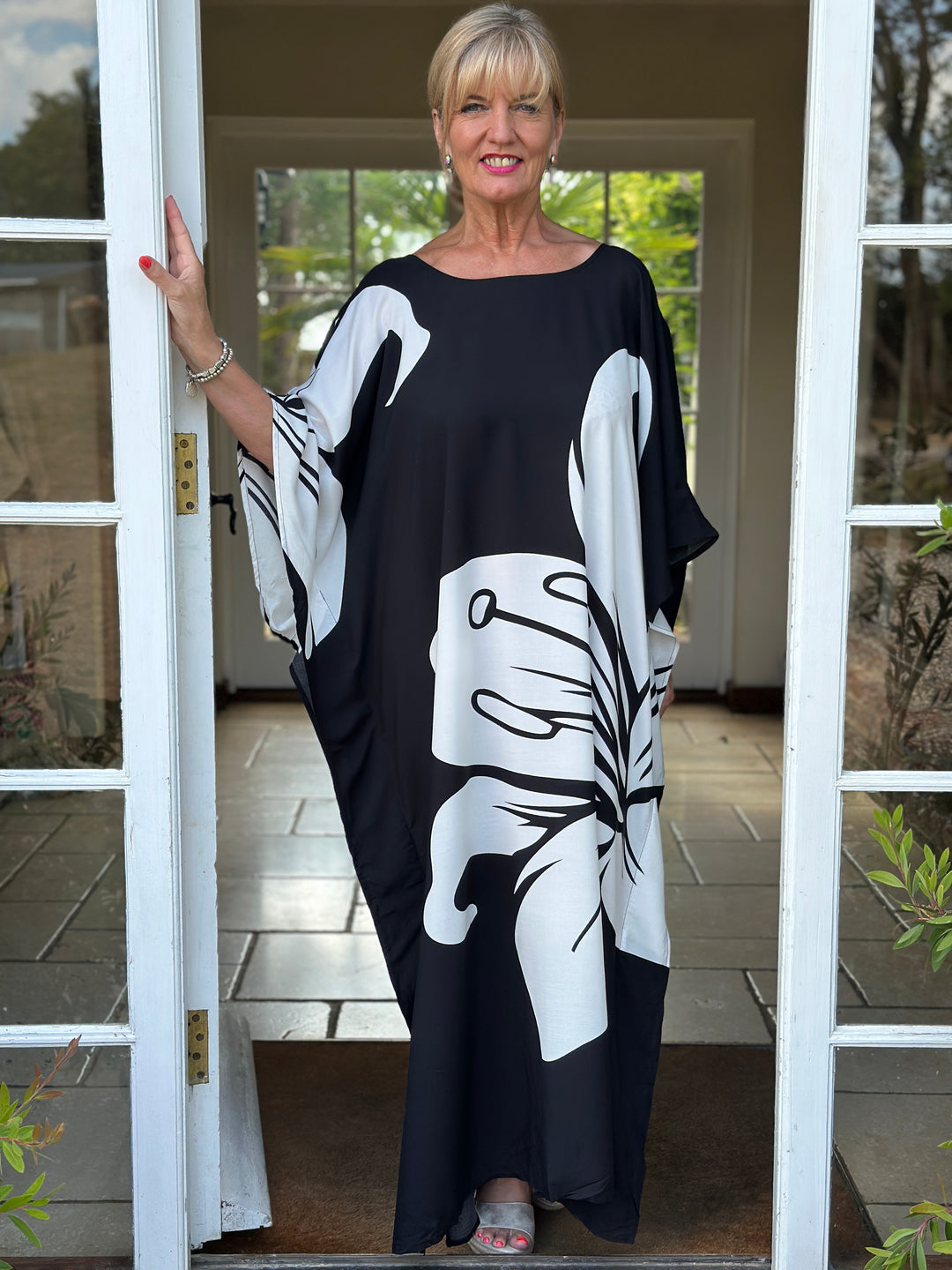 Lily Monochrome Kaftan Dress | Black & White