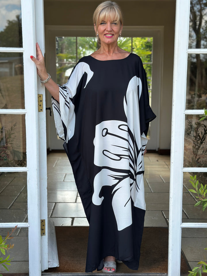 Lily Monochrome Kaftan Dress | Black & White